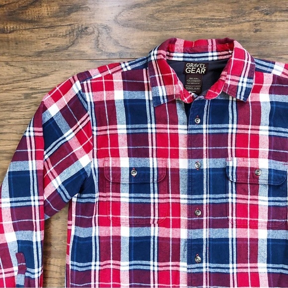 Gravel Gear • mens thick plaid flannel shirt red blue warm lined heavy workwear - Picture 2 of 8